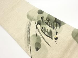 作家物　手織り紬手描き金彩鶴文字模様袋帯